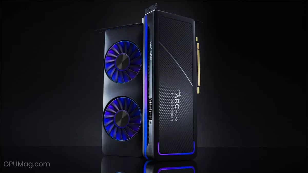 Futuristic design of the Intel Battlemage GPU showcasing its modern aesthetics and technology.