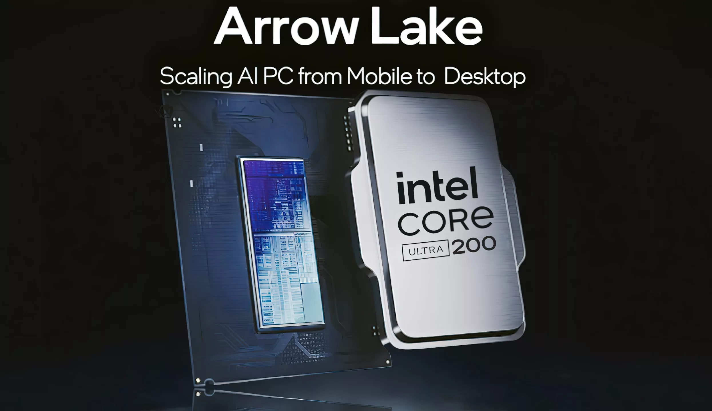 A modern and aesthetic representation of Intel Arrow Lake-S Refresh showcasing new CPU features.