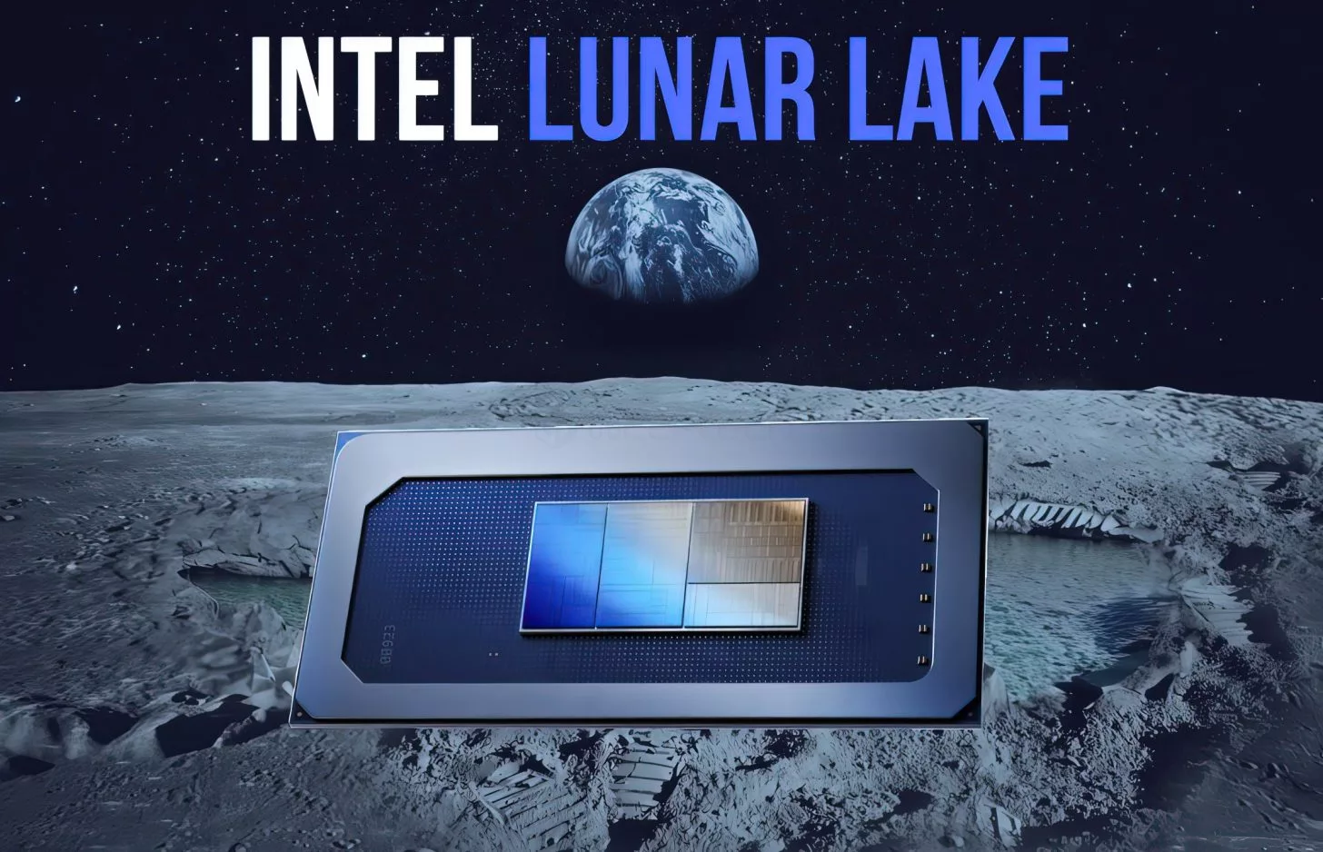 Futuristic representation of Intel Lunar Lake technology with AI focus in mobile performance.