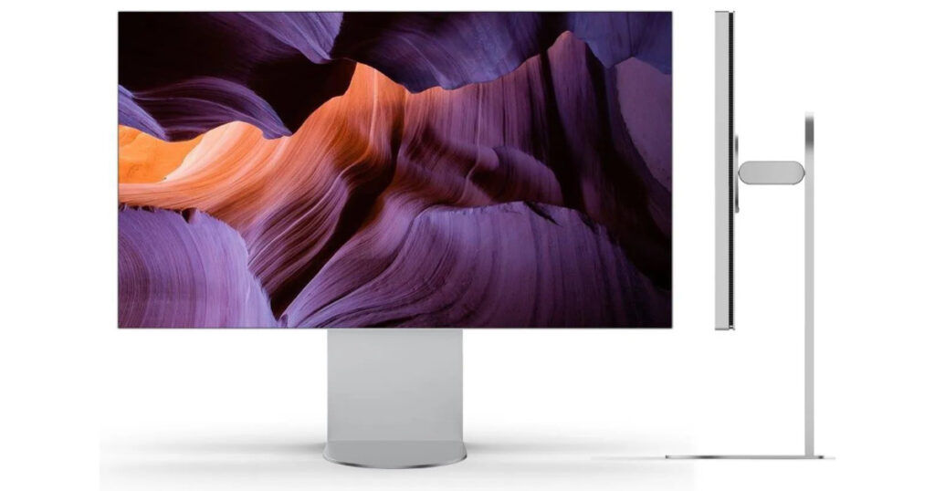 Futuristic LG CES 2025 Curved Monitor showcasing its dual functionality in a modern tech setting.