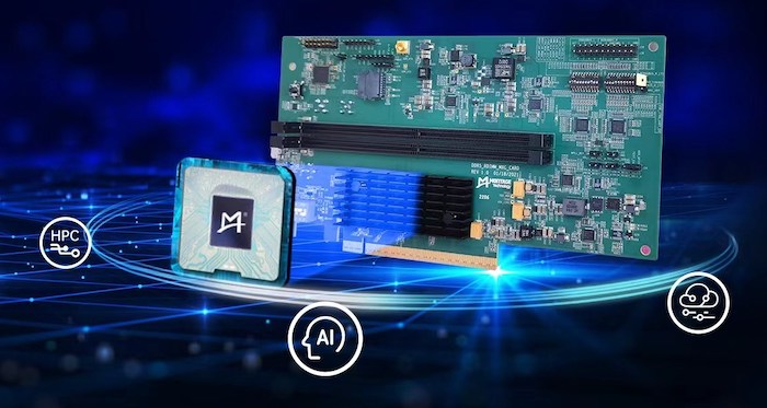 A digital montage illustrating Montage Technology's MRCD and MDB chipsets with a futuristic circuit board design.