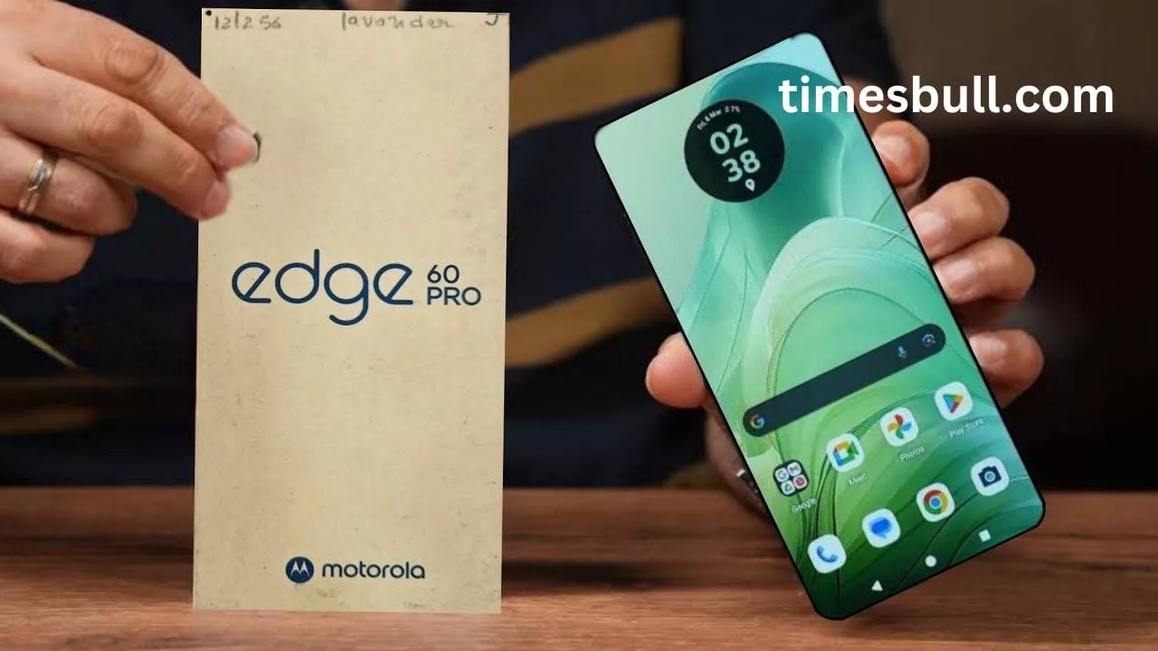 A modern and aesthetic graphic design representing the review of the Motorola Edge 60 Pro smartphone, showcasing its features and technology.