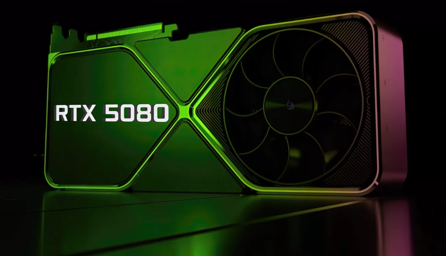 Modern and aesthetic design visualizing NVIDIA GeForce RTX 5080 SUPER graphics card with futuristic elements.