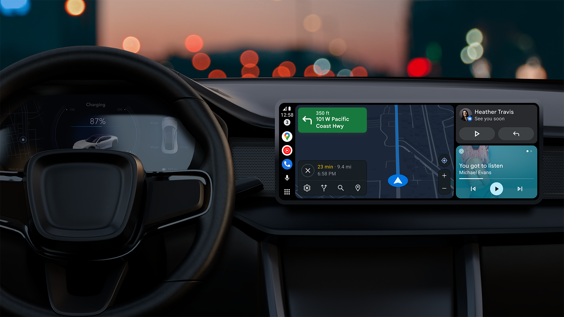 A futuristic representation of Android Auto beta with vehicle climate control features, showcasing modern car technology.