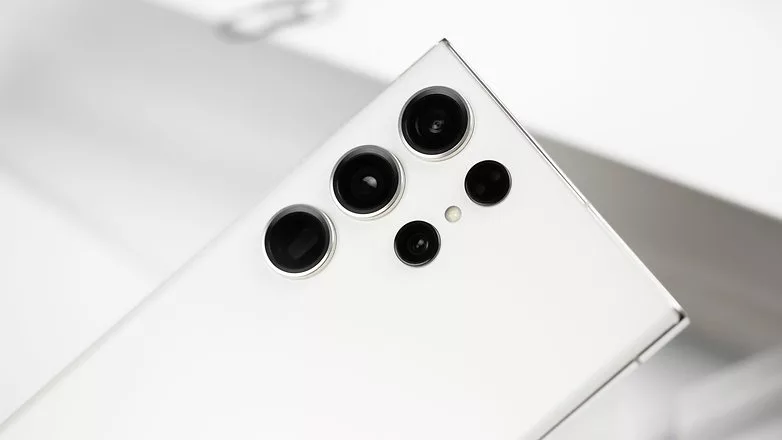 An artistic representation of the Galaxy S26 camera module showcasing innovative lens designs in a modern and futuristic style.