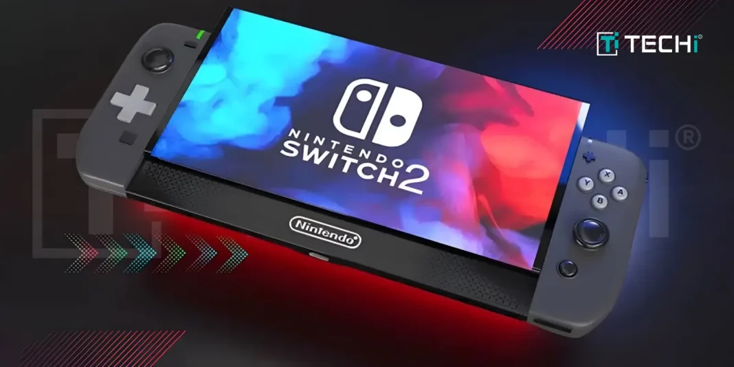 Digital artwork showcasing the Nintendo Switch 2 with virtual game cartridges, representing advanced gaming technology.