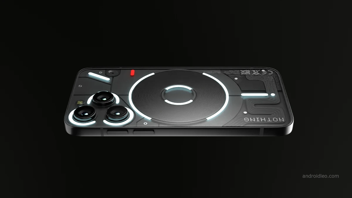 A modern and aesthetic digital artwork of the Nothing Phone 3 featuring its Glif interface, reflecting innovation and technology.