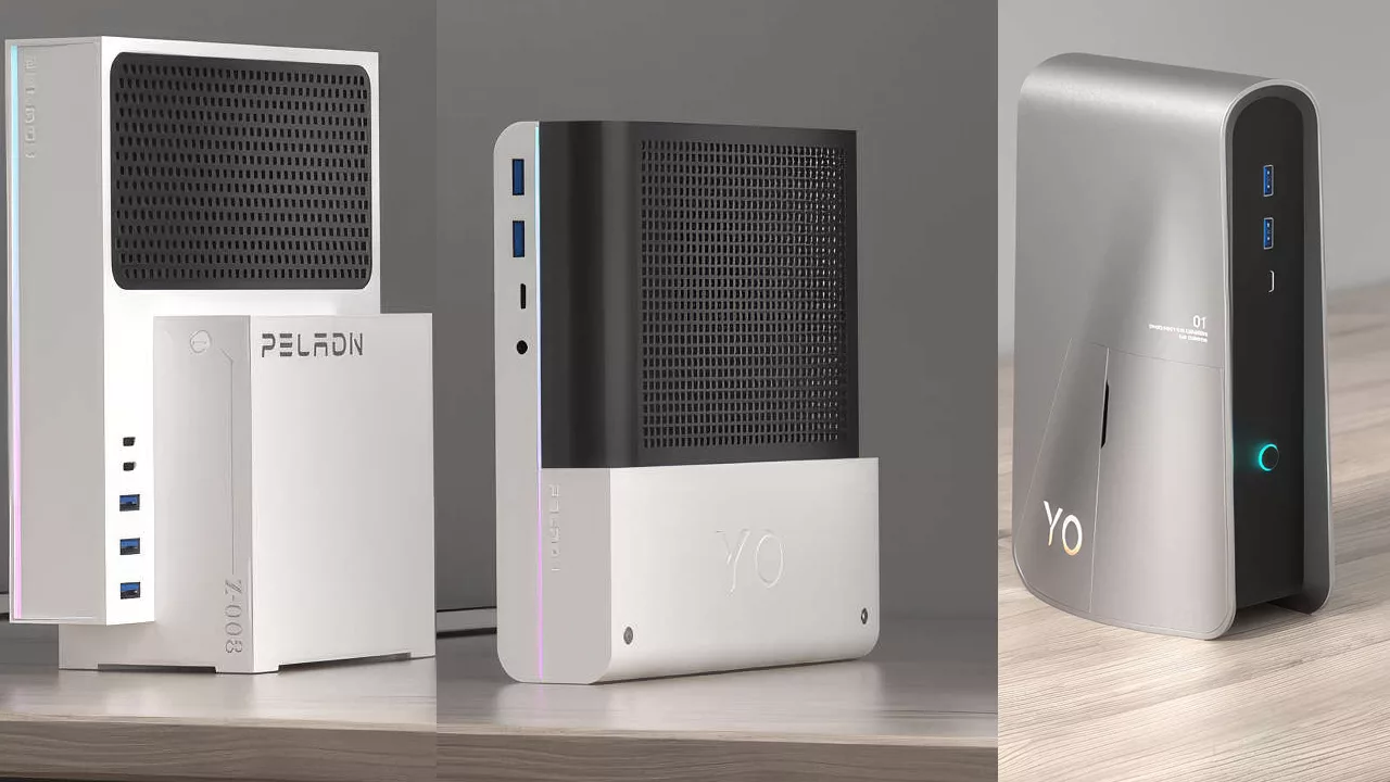 Modern aesthetic representation of the PELADN YO1 Mini PC showcasing its 16-core Ryzen AI performance in a futuristic design.