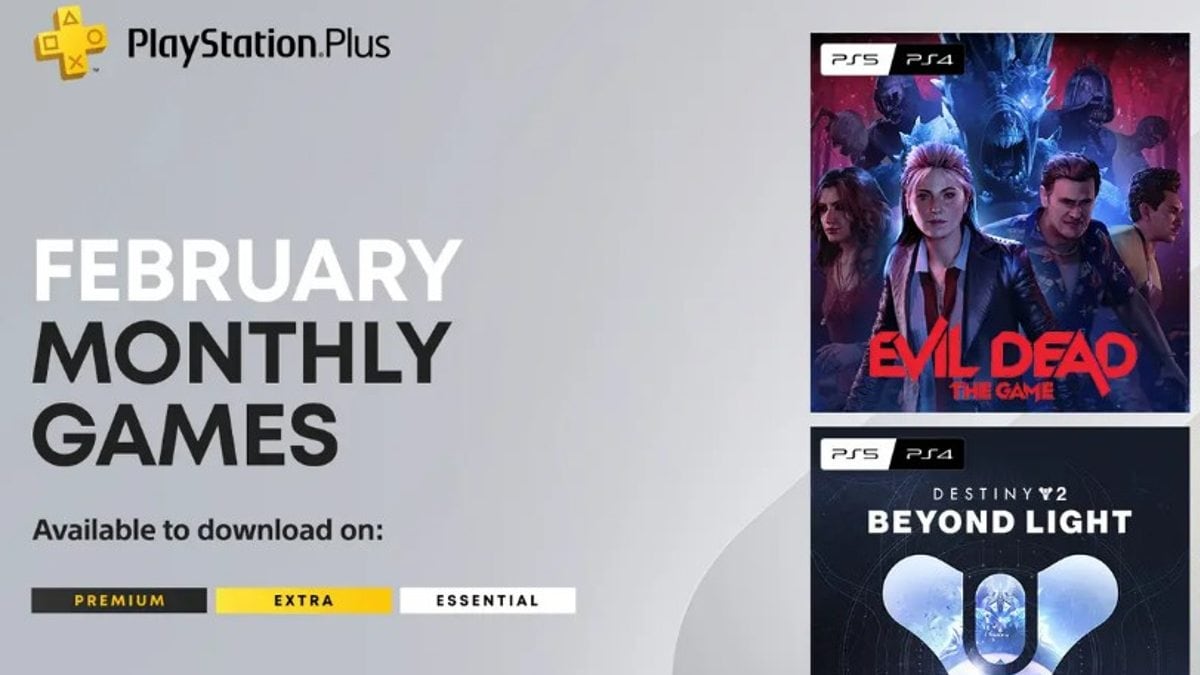 A modern and aesthetic visual representation of the PlayStation Plus February Game Catalog featuring consoles, controllers, and game covers.