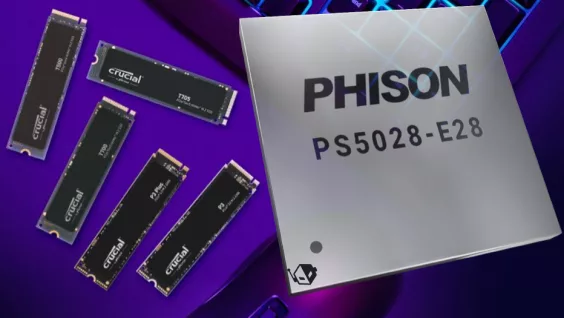 Visual representation of Phison E28 Gen5 SSD showcasing its high speed and low power consumption in a modern design.