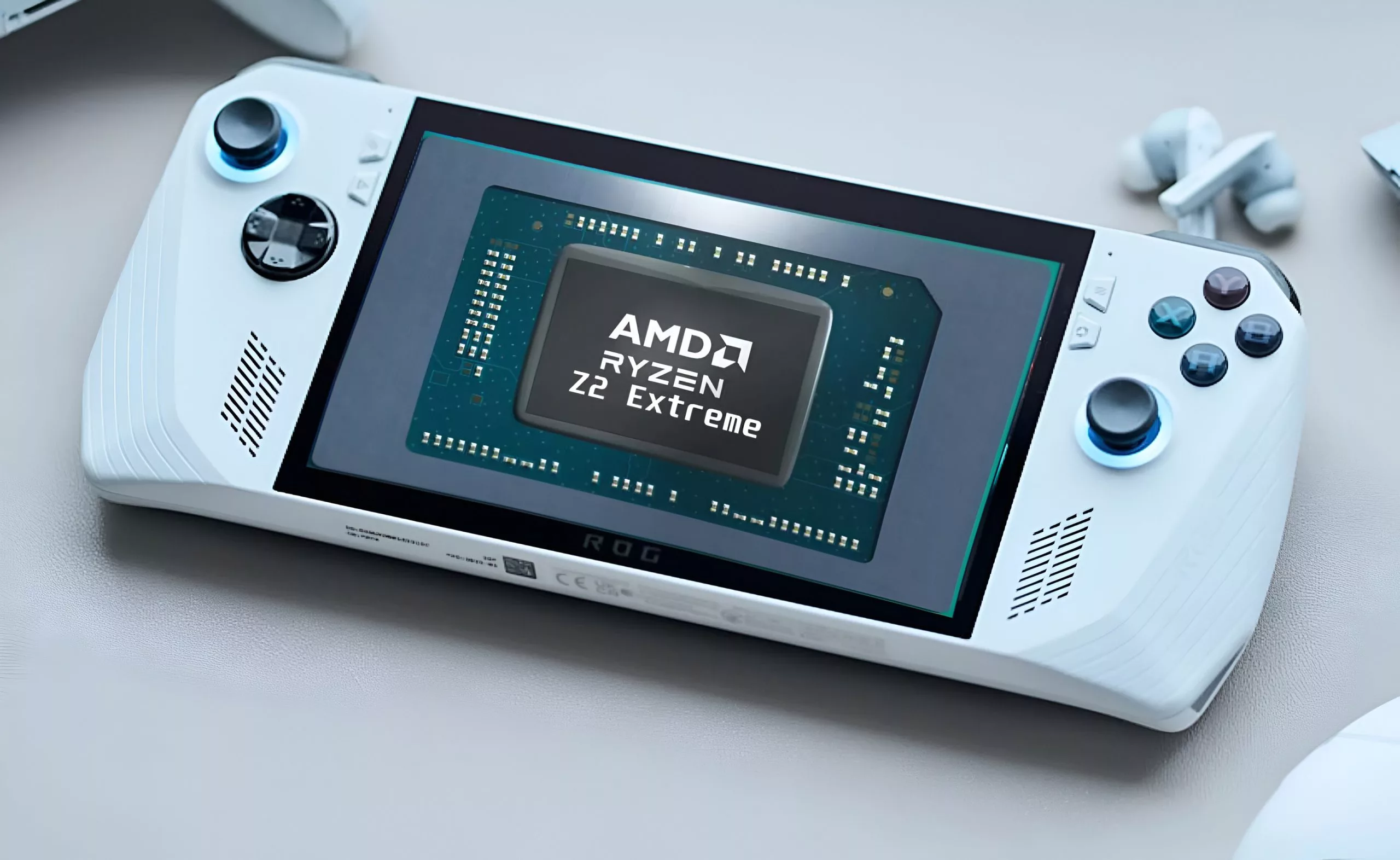 Visual representation of AMD Ryzen Z2 Extreme APU with MSI Claw 8 in a futuristic tech design.