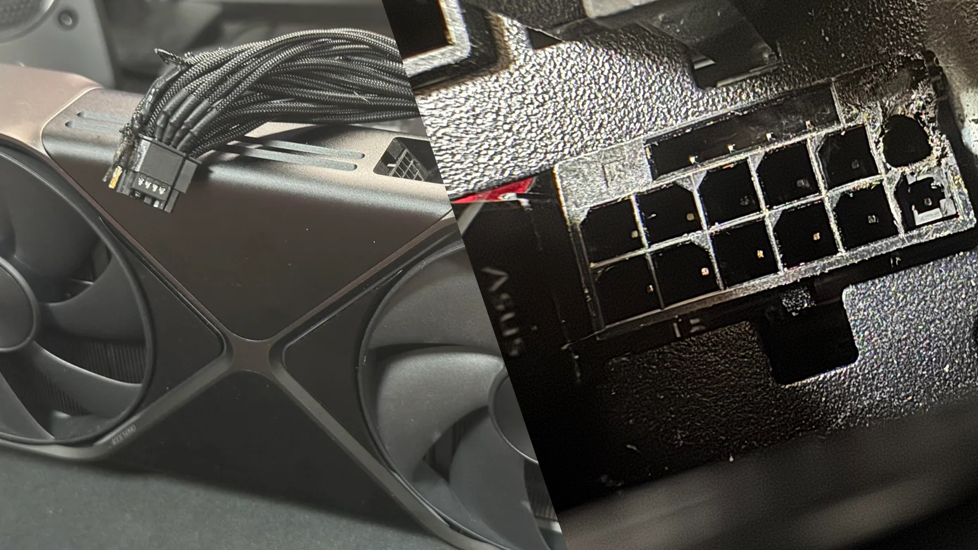 Technical illustration of Der8auer testing the RTX 5090 GPU with thermal imaging, highlighting the overheating of the 12VHPWR connector.