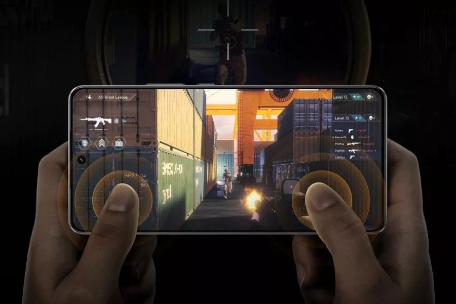 A sleek Realme GT 7 smartphone displayed against a futuristic city skyline, showcasing modern technology and vibrant design.