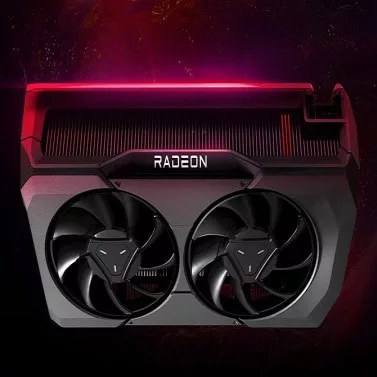 Futuristic design showcasing the AMD Radeon RX 9060 XT graphics card with high-tech aesthetics.