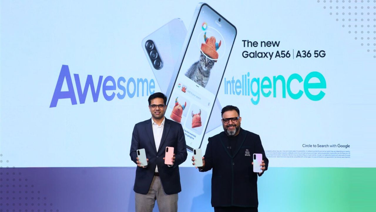 High-quality modern visual of Samsung Galaxy A36 smartphone, showcasing its sleek design and technology-themed atmosphere.