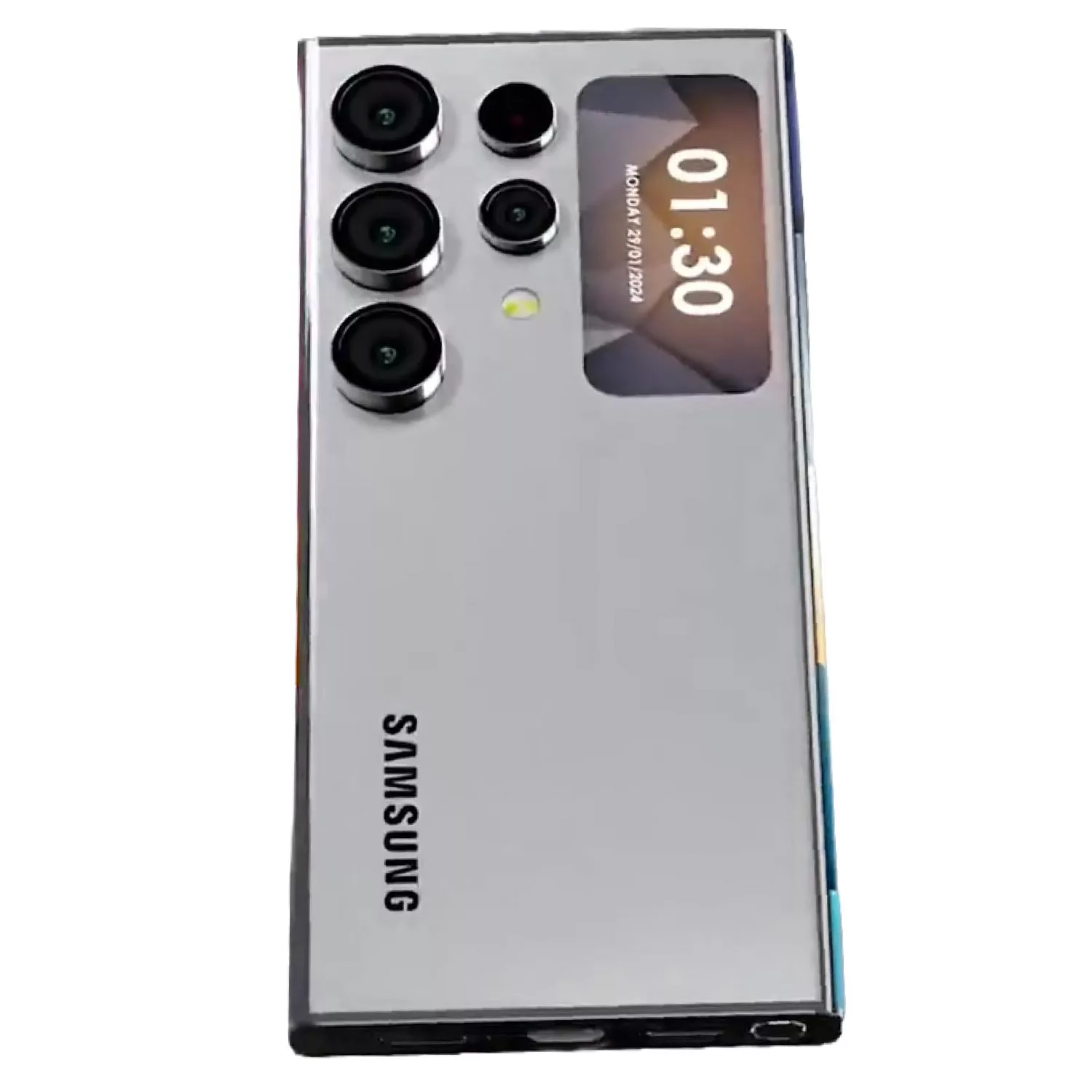 Concept design of the Galaxy S26 Ultra smartphone highlighting its new design features and advanced technology.