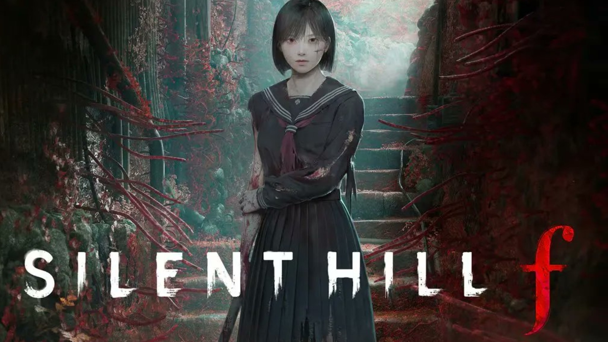 Aesthetic graphic design of the system requirements for Silent Hill f, featuring dark colors and eerie elements.
