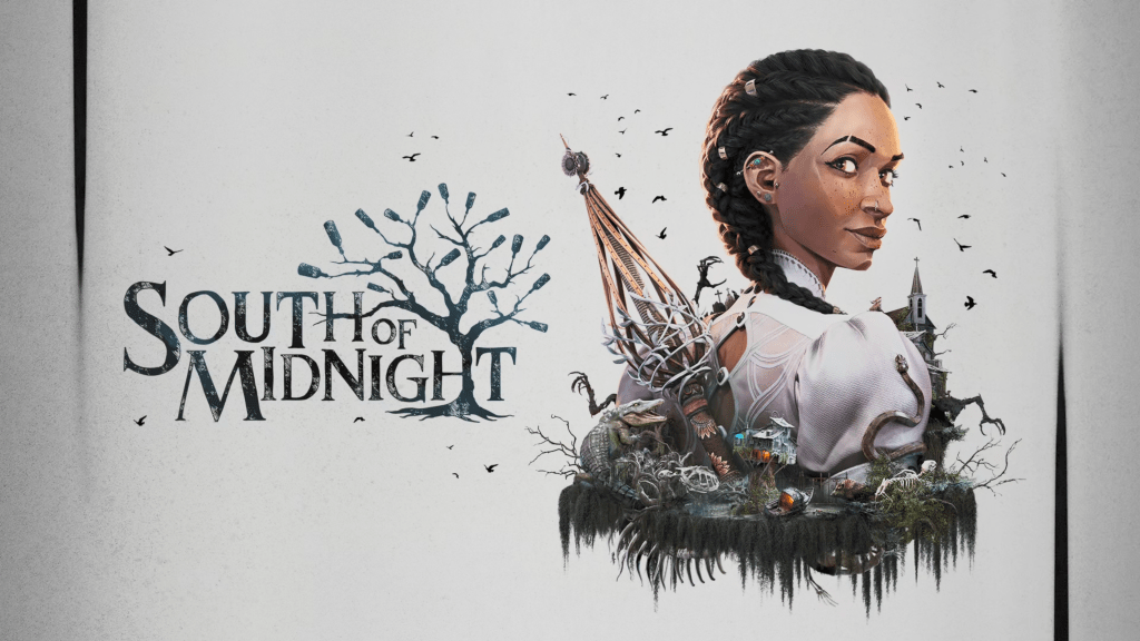 A modern aesthetic visual for South of Midnight tips featuring a night cityscape with creative clues.