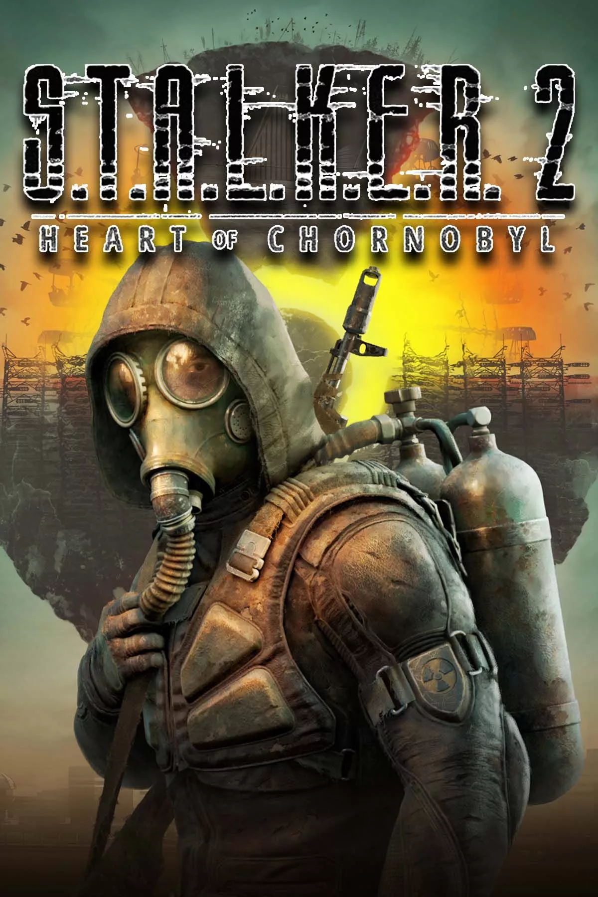 A digital art piece depicting a futuristic soldier in high-tech armor battling in a post-apocalyptic landscape inspired by STALKER 2, showcasing advanced technology and a tense atmosphere.