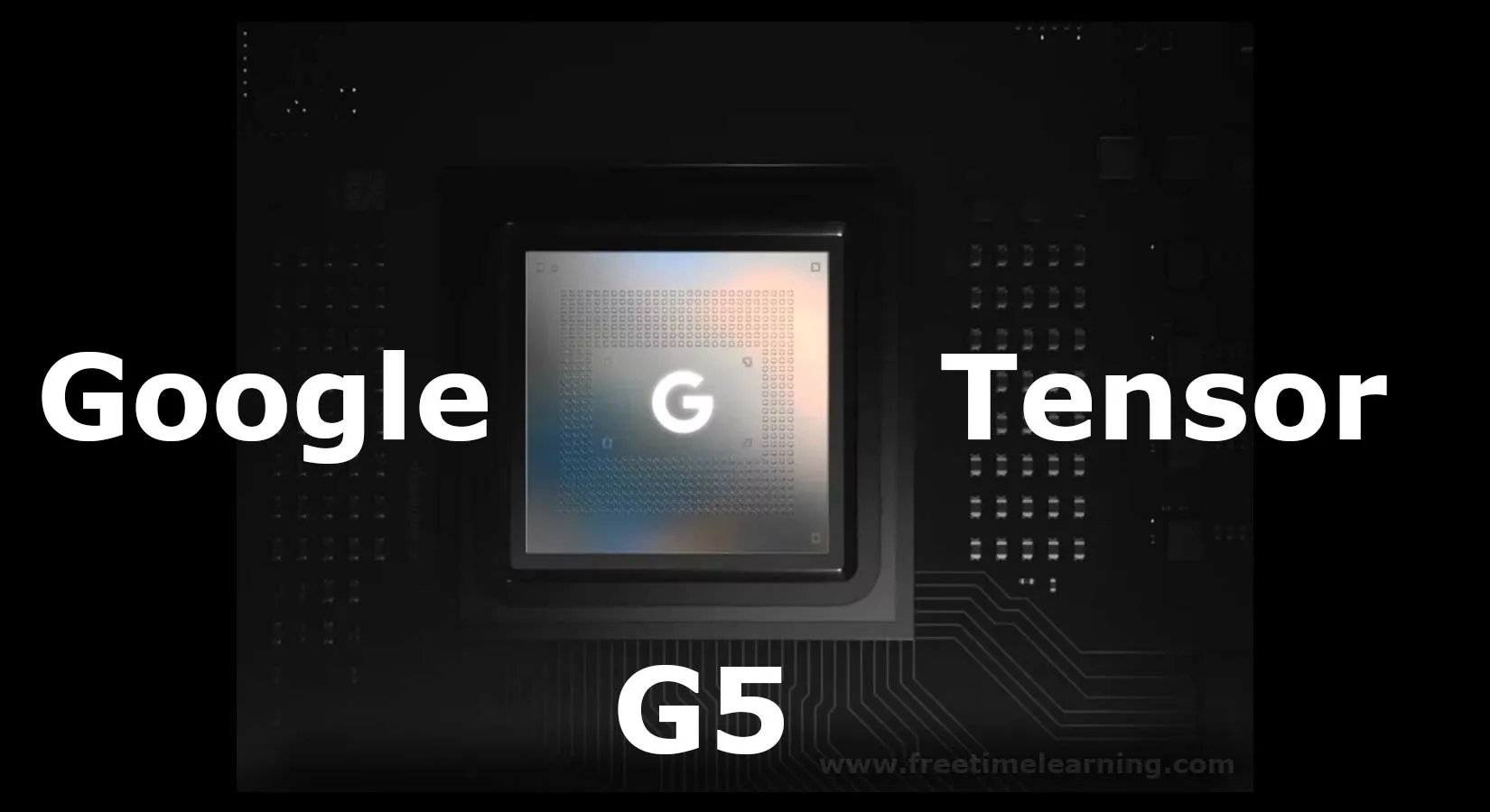 Futuristic illustration of Google Tensor G5 3nm SoC design with digital elements.