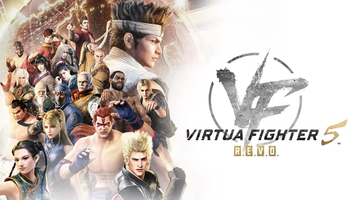 High-quality digital artwork showcasing characters from Virtua Fighter 5 R.E.V.O. in dynamic battle scenes, with a futuristic and technological background.