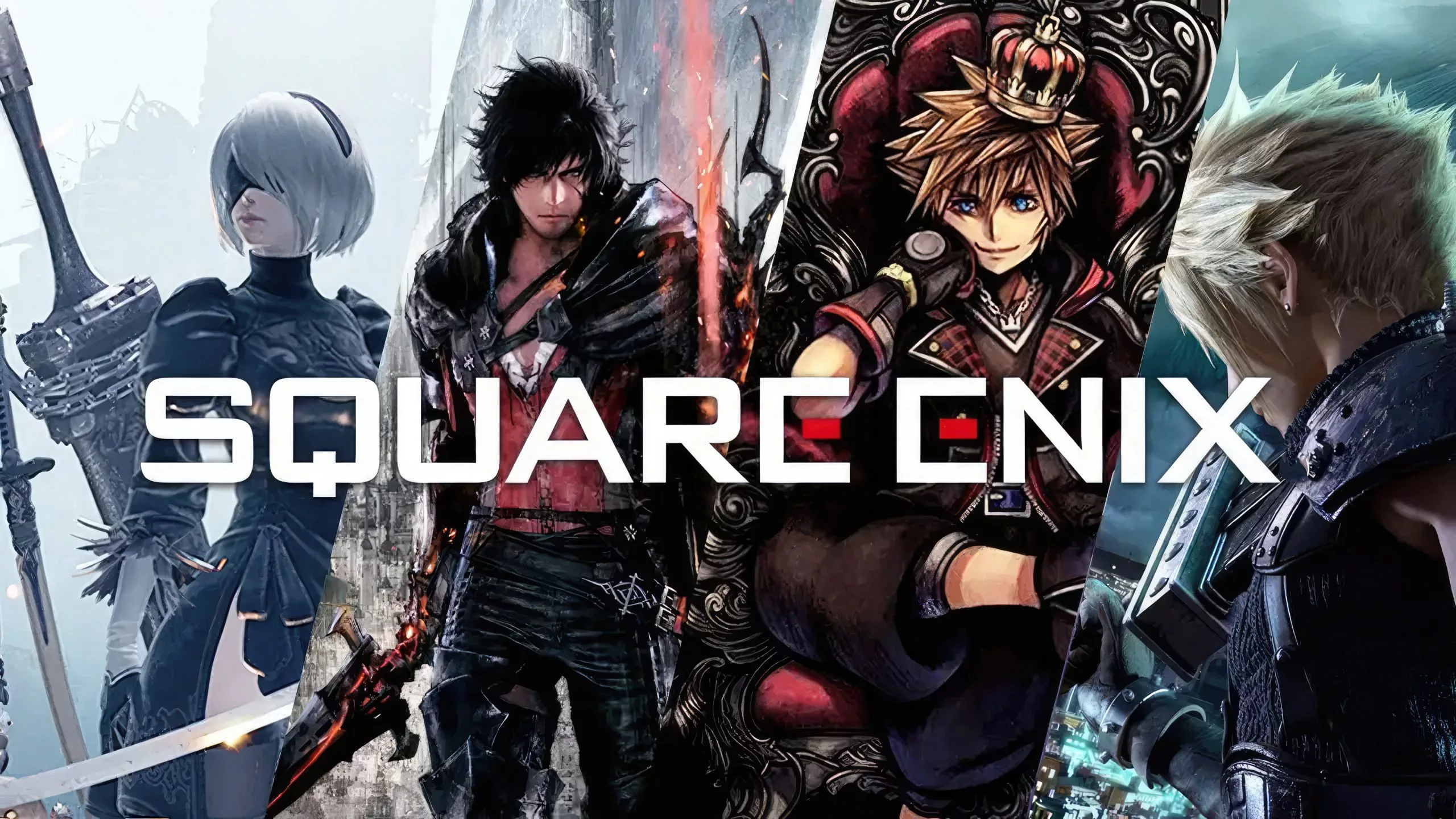 Modern graphic representing the partnership between Square Enix and TBS for new game development, featuring vibrant digital landscapes and iconic characters.