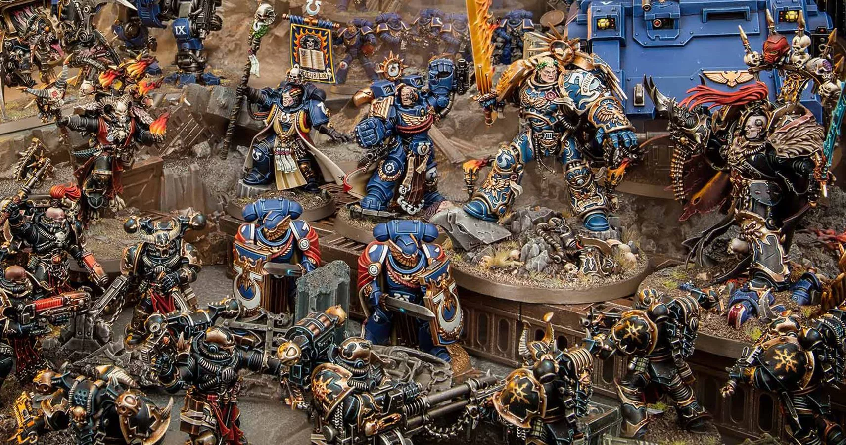 A vibrant and dynamic illustration representing Warhammer 40K: Speed Freeks and its 1.0 release, featuring futuristic elements and Ork vehicles in action.