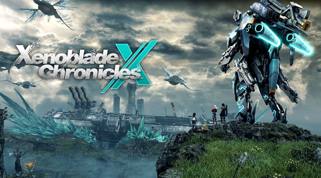 A modern graphic design illustrating the review of Xenoblade Chronicles X and its Definitive Edition, featuring futuristic elements and vibrant colors.
