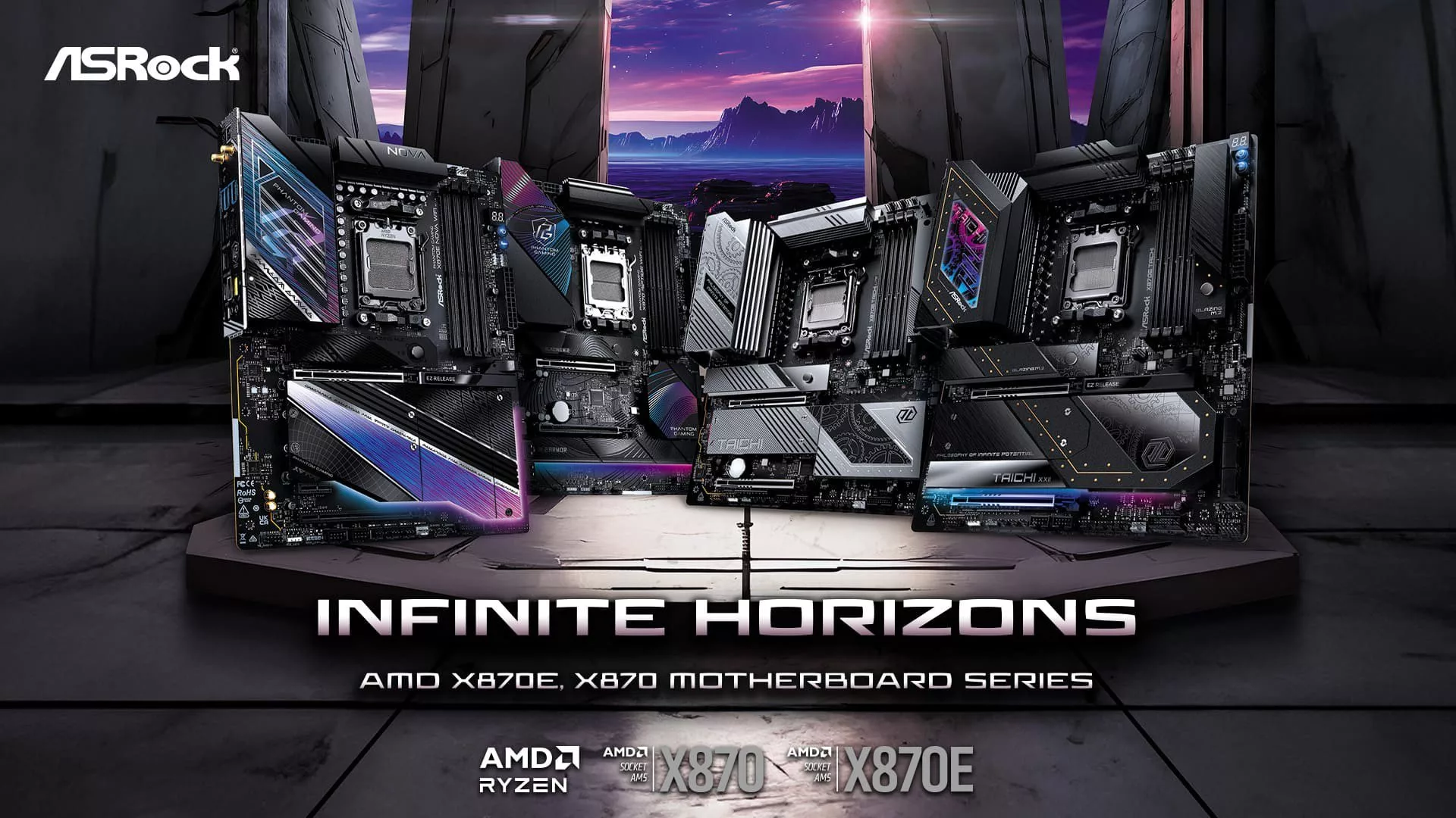 High-quality image of ASRock X870E Taichi OCF motherboard designed for overclocking, showcasing advanced features and aesthetic design.