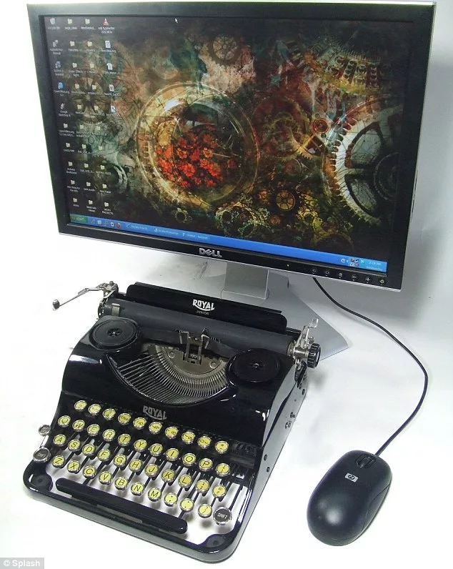 Visual representation of the transition from a vintage typewriter to a modern computer setup, highlighting the blend of past and future technology.