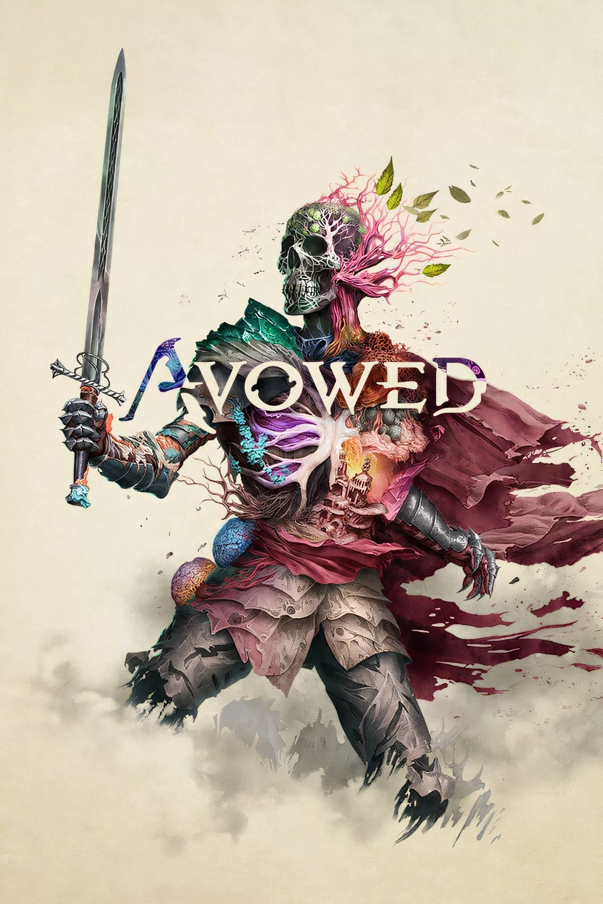 A captivating design for the Avowed game update announcement, featuring a blend of fantasy elements and futuristic technology.