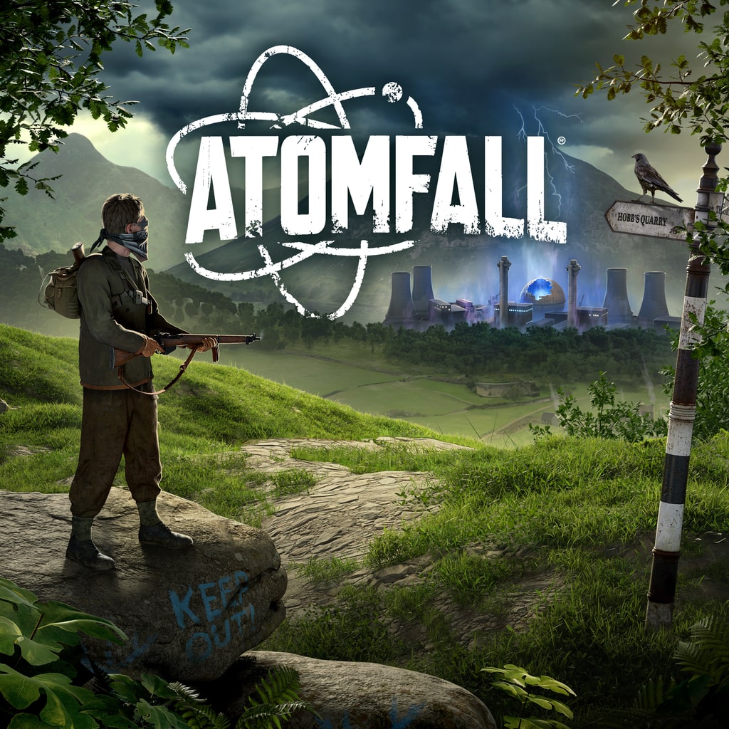 Modern graphic design representing Atomfall duration with futuristic elements and abstract atom representations.