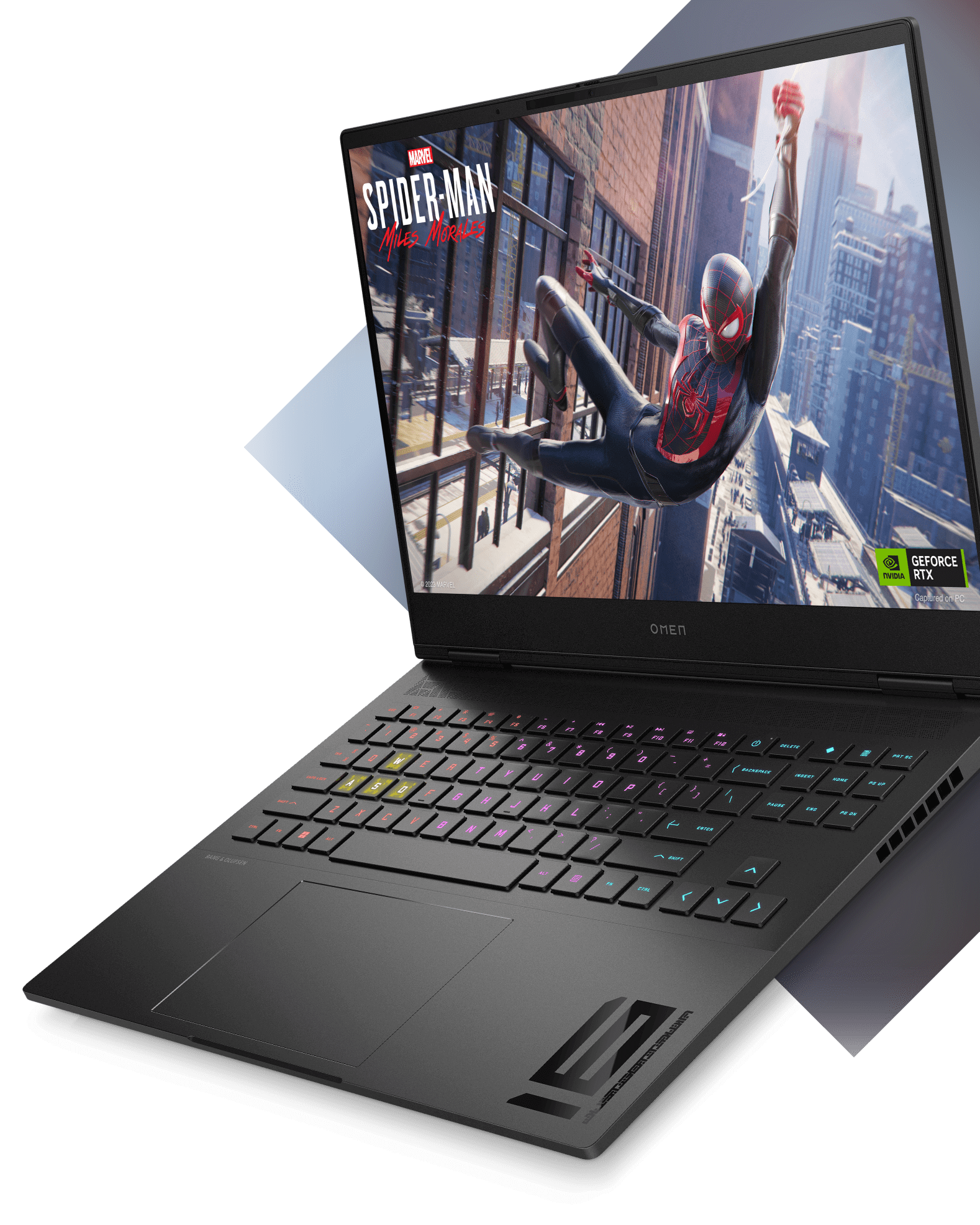 A modern and aesthetic representation of an HP Omen gaming laptop showcasing performance and portability.