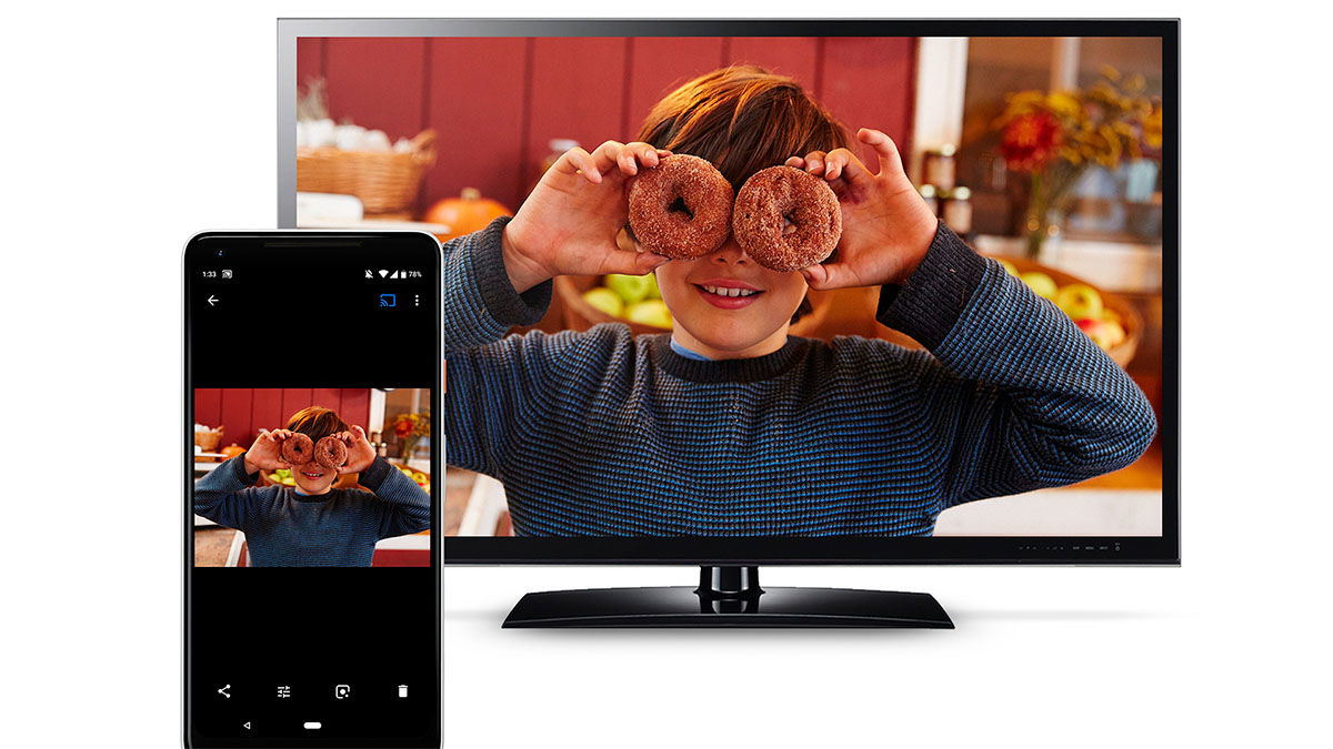 An artistic representation of Telegram and Chromecast integration, focusing on video sharing features with a modern tech aesthetic.