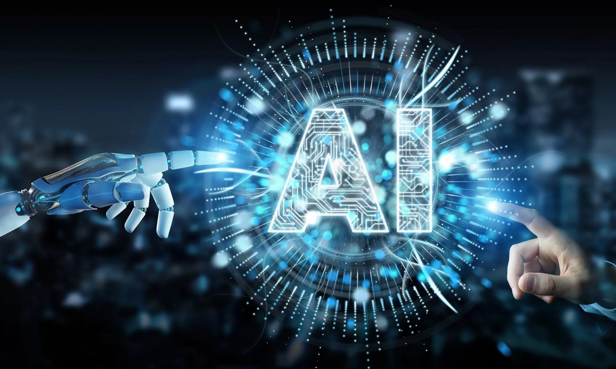 A modern digital artwork showing the intersection of artificial intelligence and energy efficiency, featuring eco-friendly technology in a harmonious environment.
