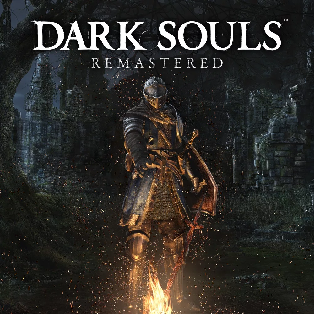 Dark Souls Remastered and New Version Announcement creative artwork with dark fantasy elements.