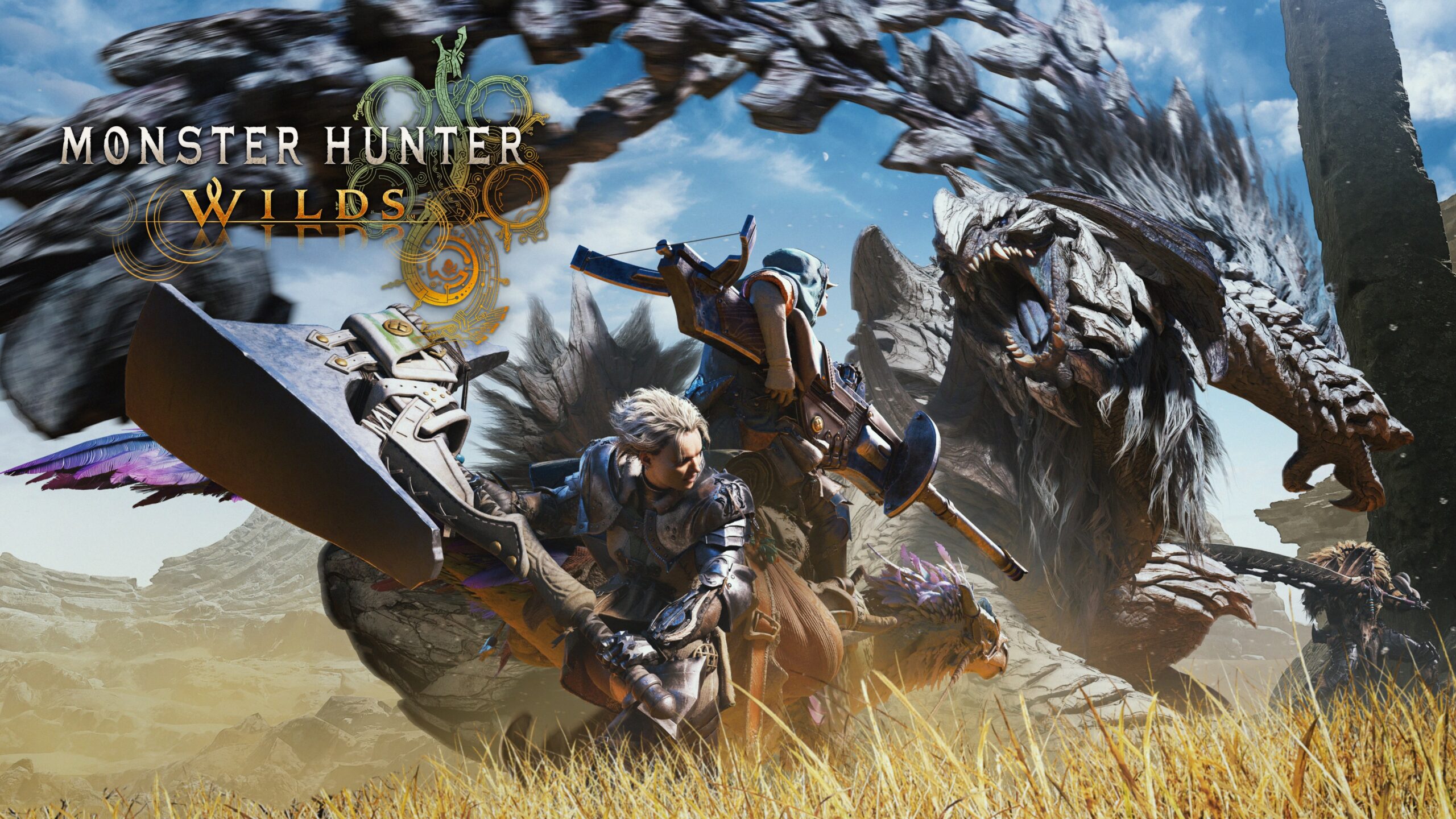 High-quality graphic representing Monster Hunter Wilds with modern and technology-inspired design elements.