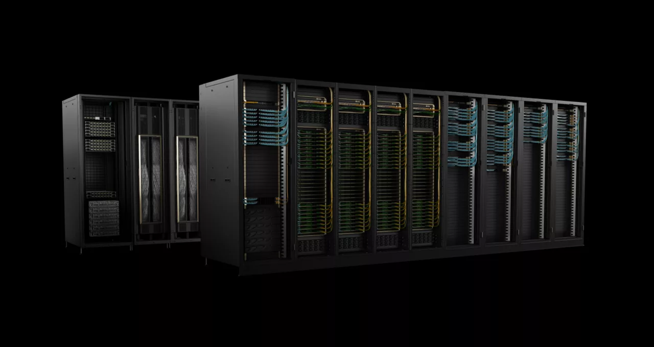 A stunning visual representation of the NVIDIA Blackwell supercomputer set against a technological landscape in Taiwan, embodying advanced technology and innovation.