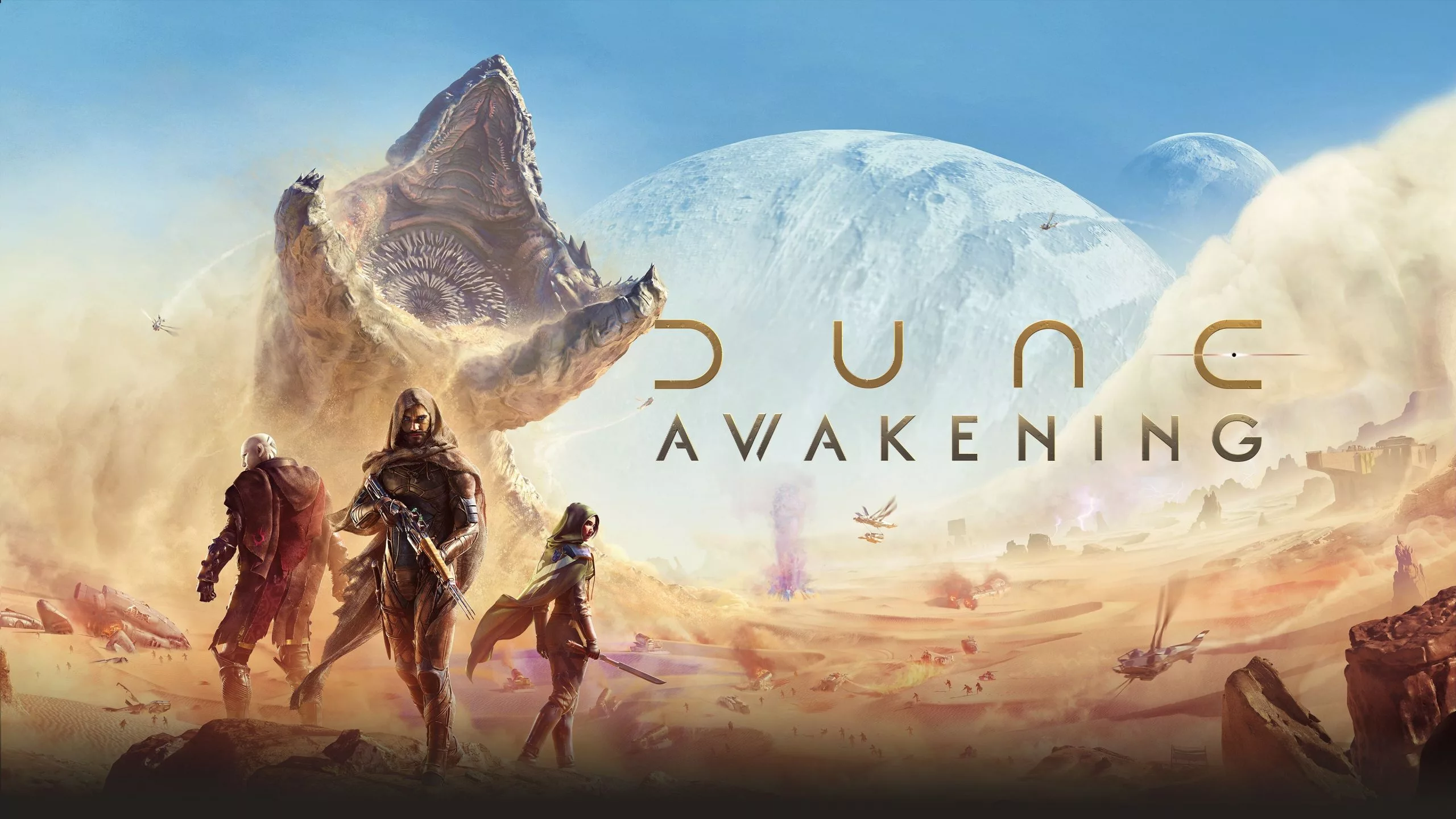 An aesthetic visual representing Dune Awakening with futuristic technology and a desert landscape.