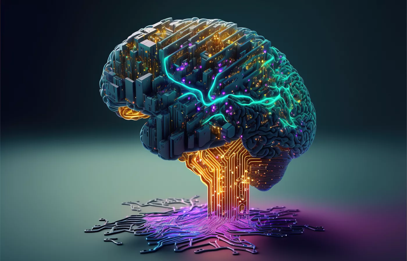 A modern and aesthetic visual representation of accelerating business processes using generative AI, featuring technological elements and vibrant colors.