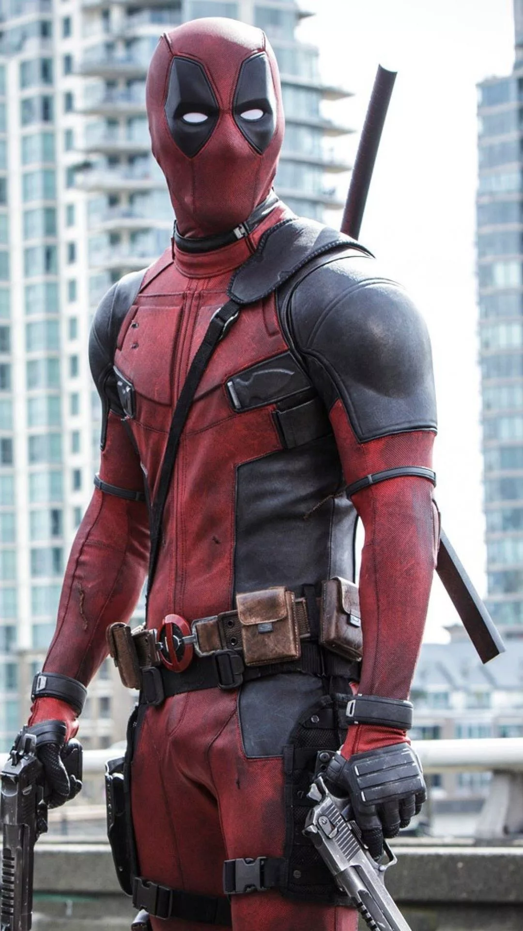 Creative illustration of Deadpool in an Avengers crossover featuring vibrant colors and a dynamic futuristic cityscape.