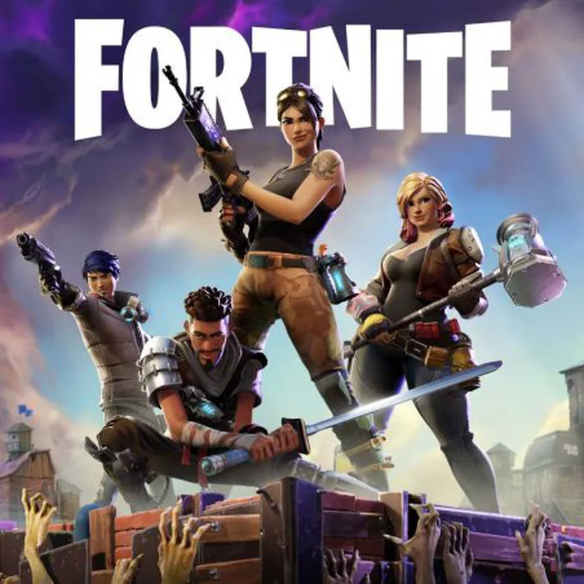 A modern and aesthetic representation of Fortnite's return to the iOS App Store, showcasing a vibrant digital landscape and the Fortnite logo.