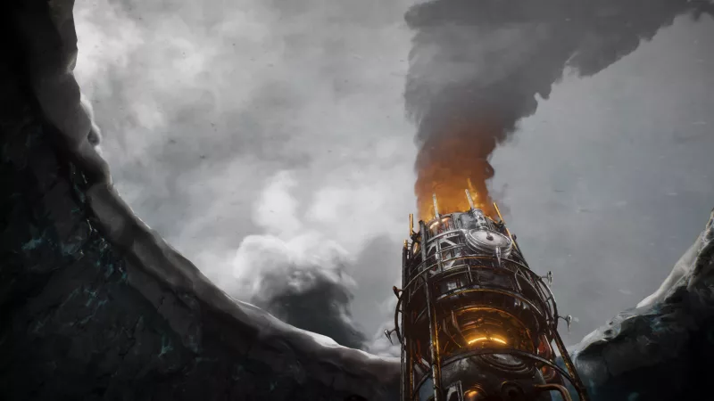 A modern and aesthetic visual representation of Frostpunk 1886 with a steampunk and dystopian theme.