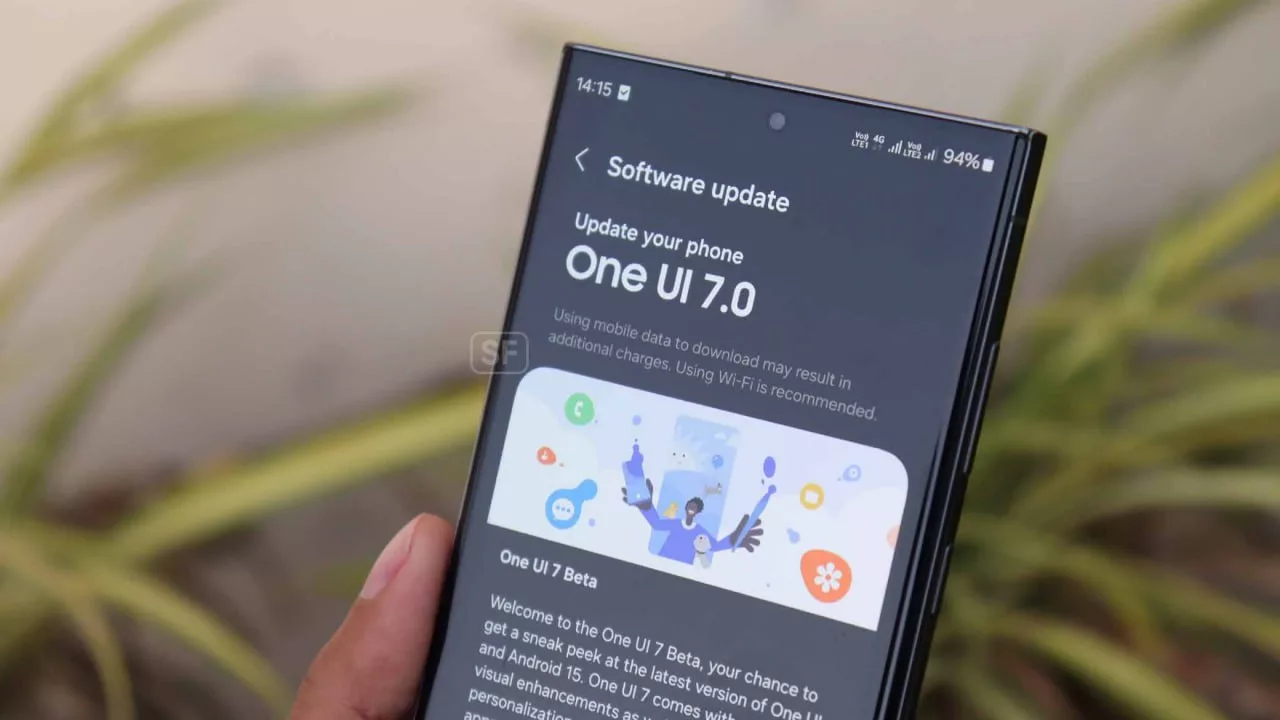 A modern and aesthetic illustration depicting Samsung's One UI 7 update, showcasing innovative user interface designs.