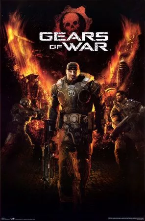 Artistic representation of a Gears of War film poster directed by David Leitch, featuring a gritty dystopian landscape and action characters.