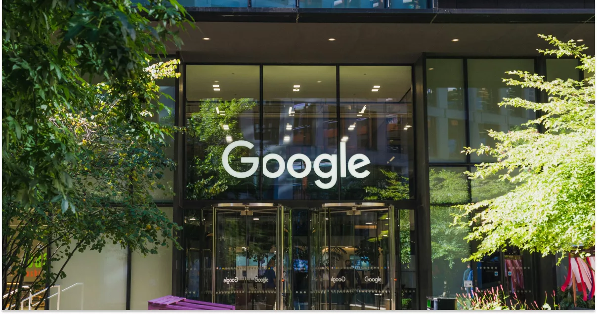 A modern visual representation of Google's remote work policy changes featuring technology and collaboration themes.