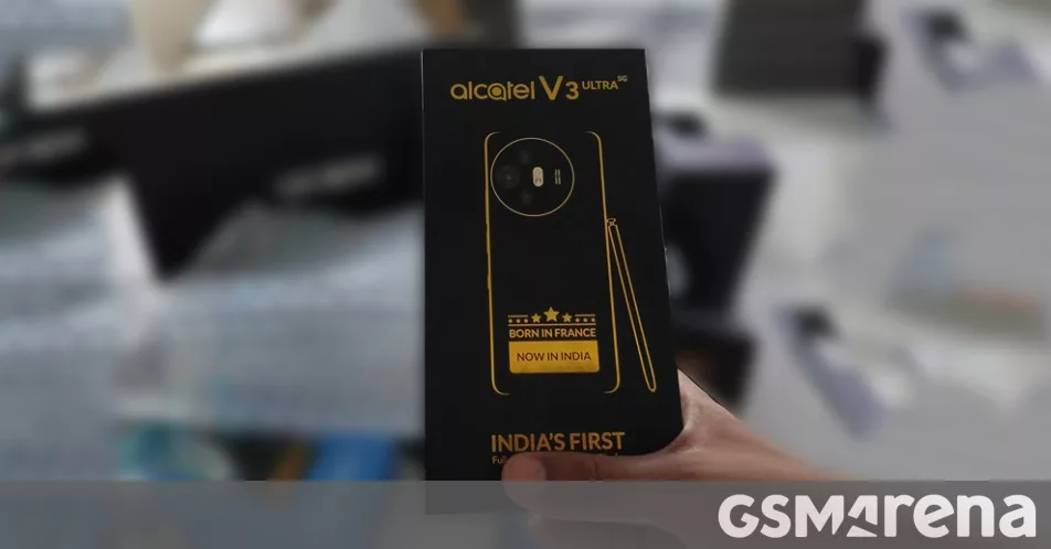 Promotional image for Alcatel V3 Ultra 5G smartphone, showcasing its modern and innovative design.