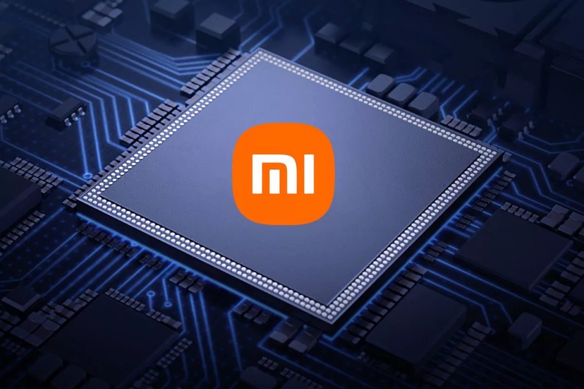 A modern visual representation of the Xiaomi 5G chipset with various non-flagship smartphones, reflecting high-tech aesthetics and creativity.