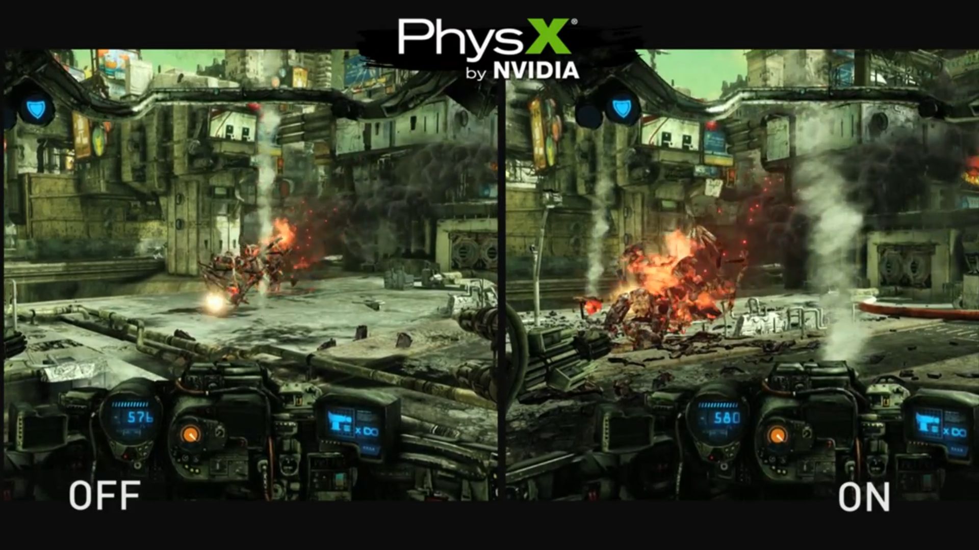 A modern representation of NVIDIA PhysX as open-source technology for game developers, showcasing vibrant colors and dynamic physics.