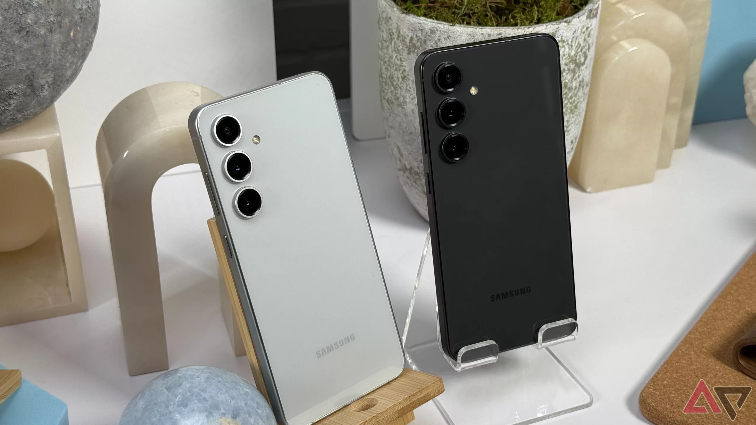 Modern aesthetic representation of Samsung Galaxy S24 FE with hints of Samsung Galaxy S25 FE rumors.